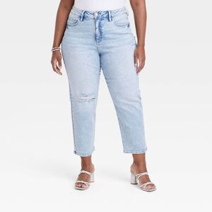 Ava & Viv - Ava & Viv Womens Plus High Rise Slim Straight Crop Light Blue Denim